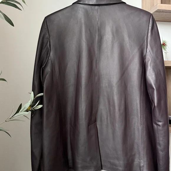 Vince Leather Shrunken Blazer Brown Size XL
